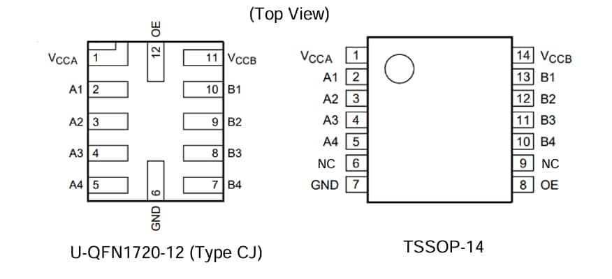 Technische Zeichnung - Diodes Incorporated LXB0104Q Bidirektionale Pegelwandler für Fahrzeuganwendungen
